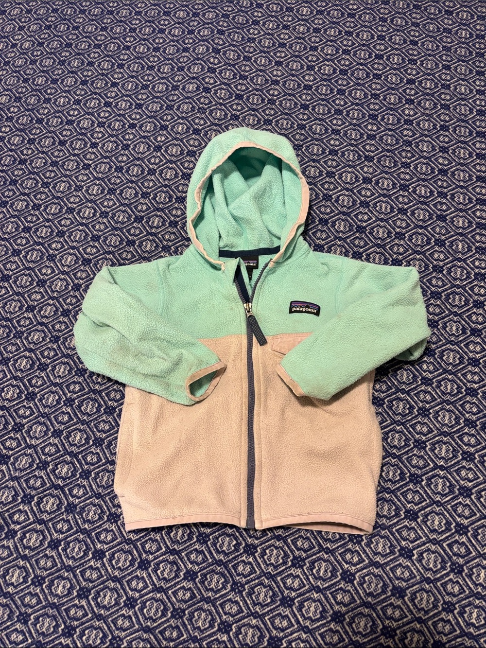 Patagonia Kids Mint Green & Cream Zip-Up Fleece Hoodie
